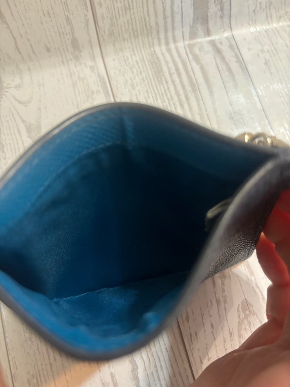 Coach Black and Teal Leather Card Holder with Gold Hardware - Picture 5 of 6